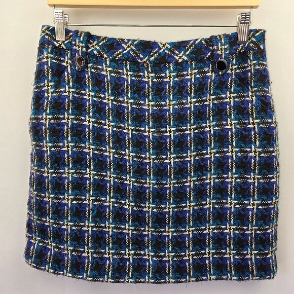 Tahari Blue & Black Mini Skirt With Button Details & Pockets Size XS - Picture 1 of 12